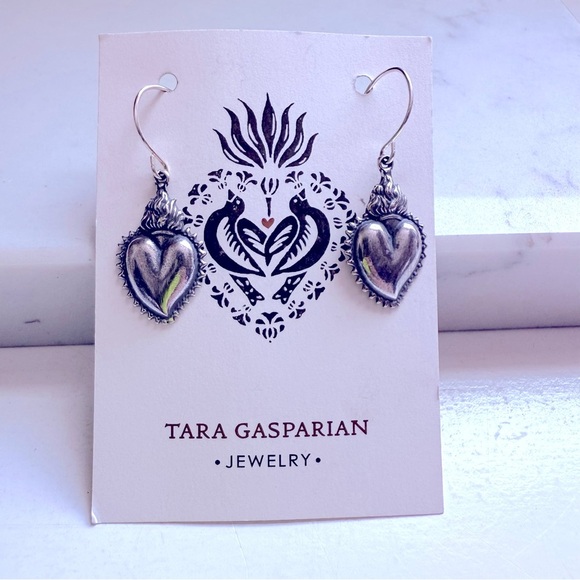 NWT Tara Gasparian Flaming Silver Heart Earrings - Picture 2 of 5